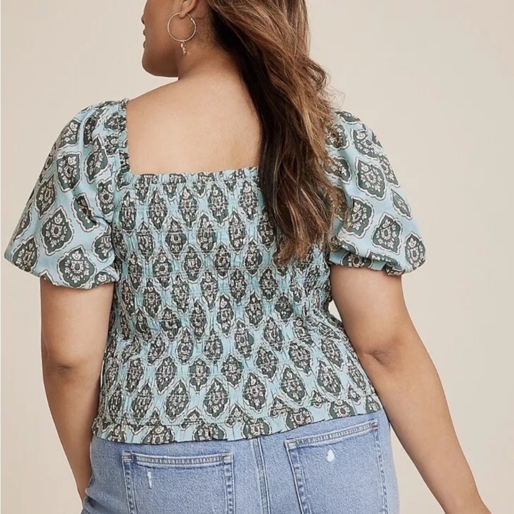New Maurices Women's Boho Top Shirt Cotton Smocked Puff Sleeve 1X NWT Hippie - Picture 2 of 12